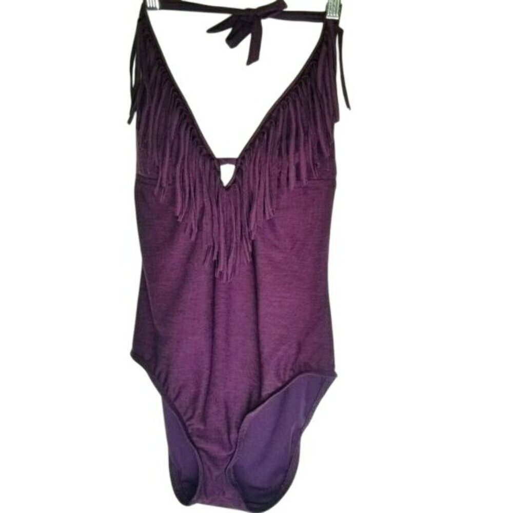 Fringe Halter One-Piece Swimsuit Purple‎ M By Mossimo